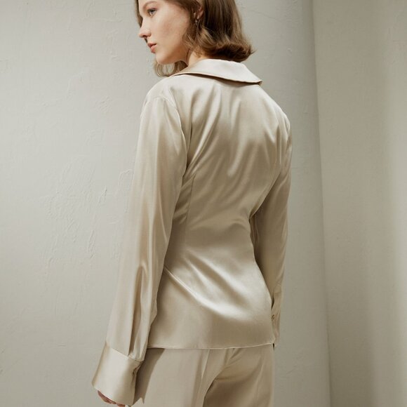 LILYSILK Wrap Tie Waist Blazer Blouse 6 "Light Apricot" Beige Mulberry Silk - Picture 3 of 14